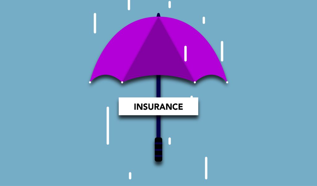 a purple umbrella on a blue background with the word insurance
