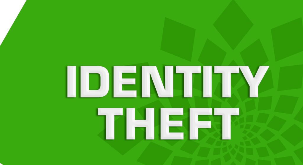 words identity theft in white on green background