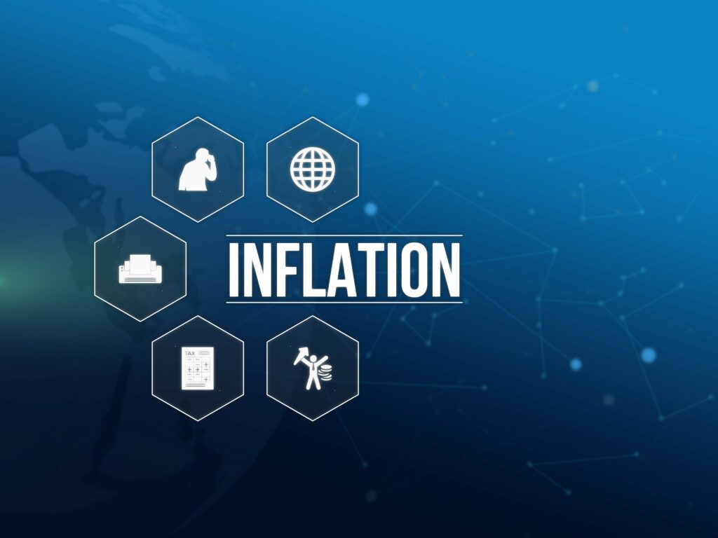 blue background with the word inflation written in white